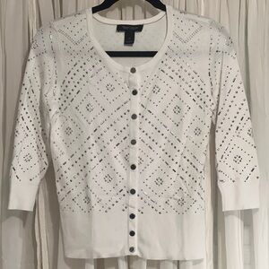 White House Black Market White Studded Cardigan